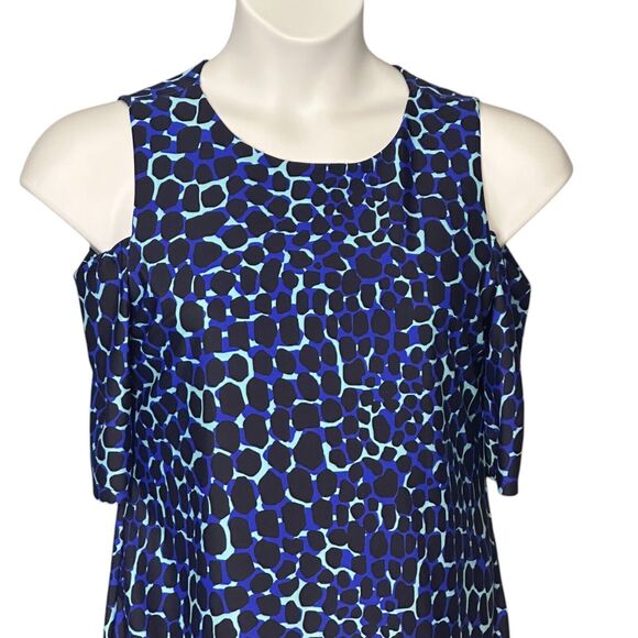Jude Connally Knee Length Dress Cold Shoulder Nylon Blue Animal Print Sz Medium - Picture 6 of 8